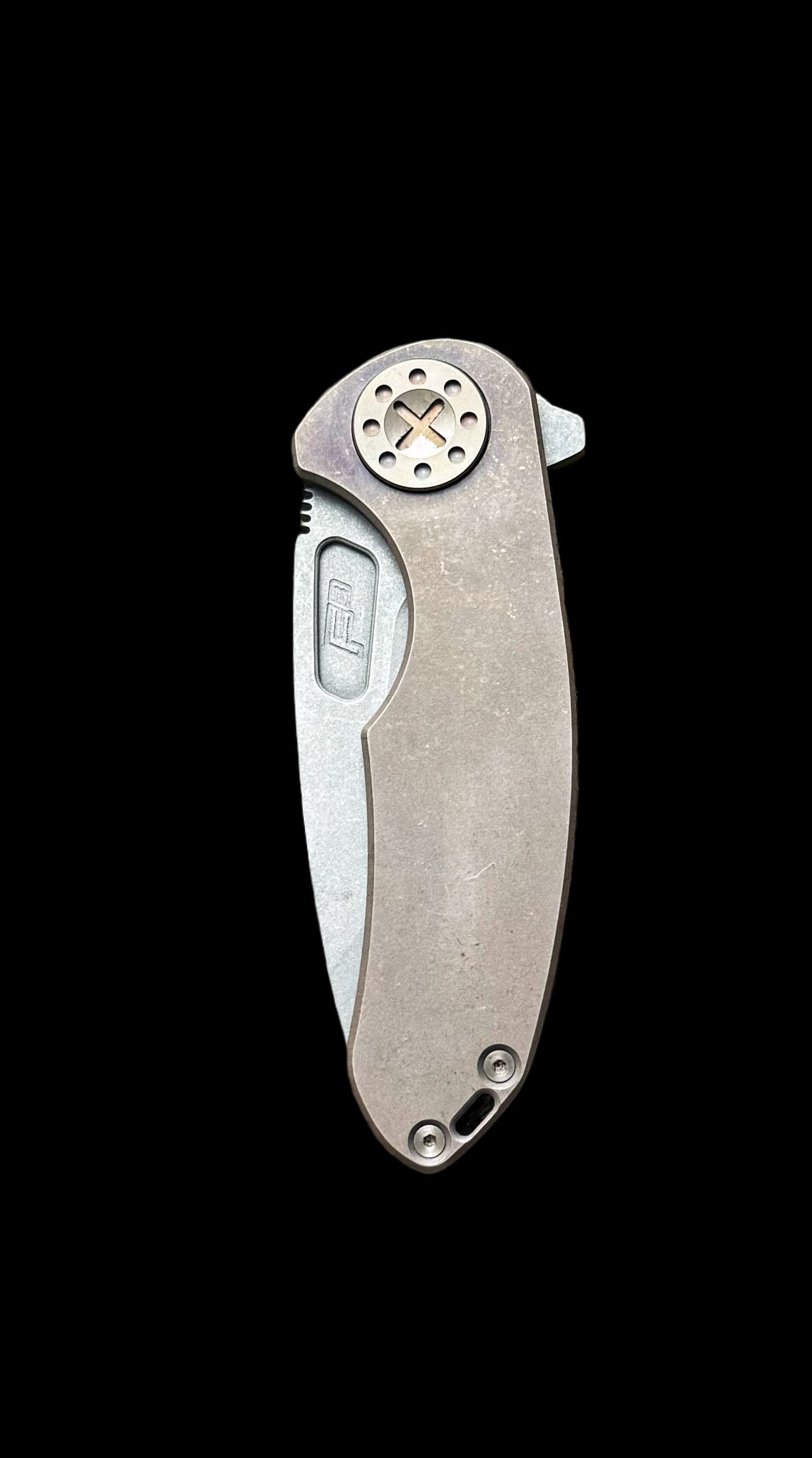 Curtiss Custom Knives F3 Medium Spanto Flipper Knife Stonewash Blade w/ Titanium Handle Standard